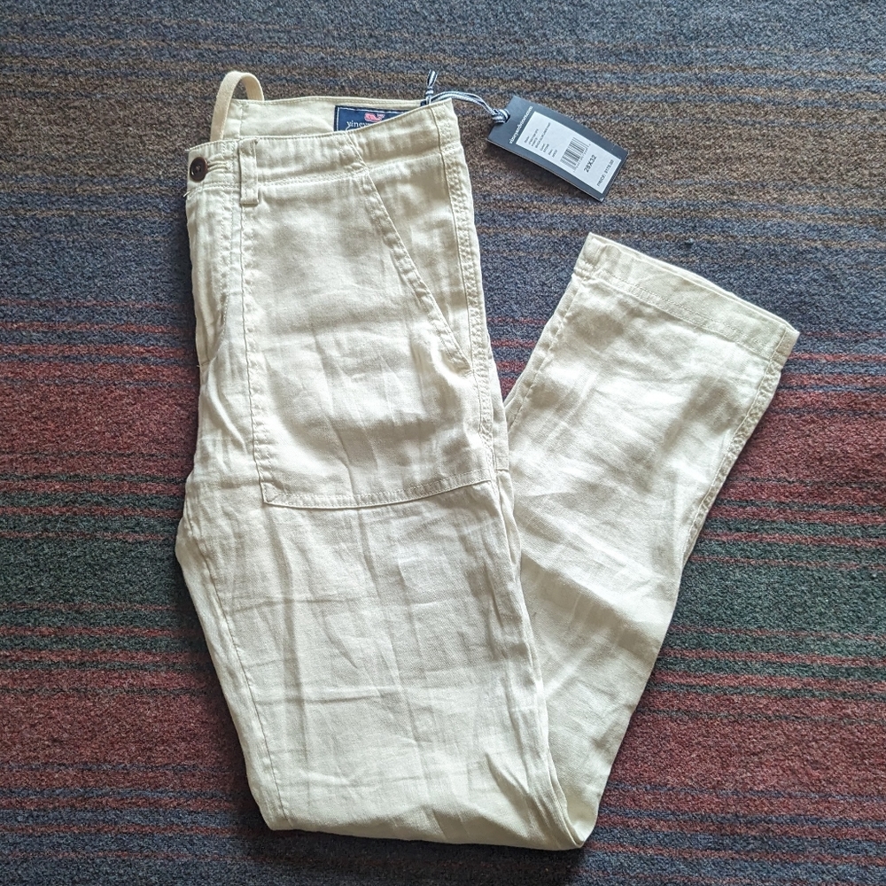 Vineyard Vines Men's Beach Club Linen Pant Stone 28x32